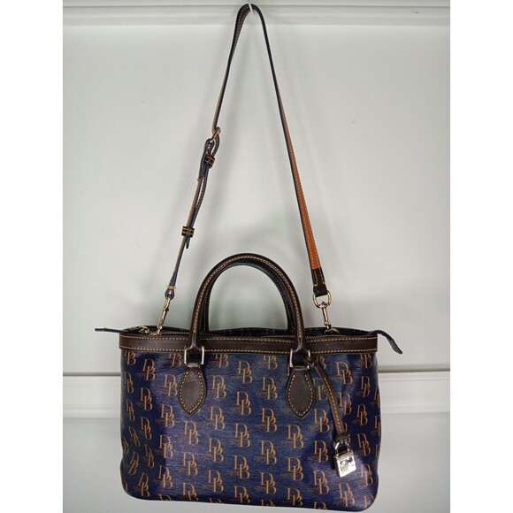 Douney & Bourke 1975 Signature Classic Satchel Navy Blue Brown Logo Retired - Picture 1 of 10